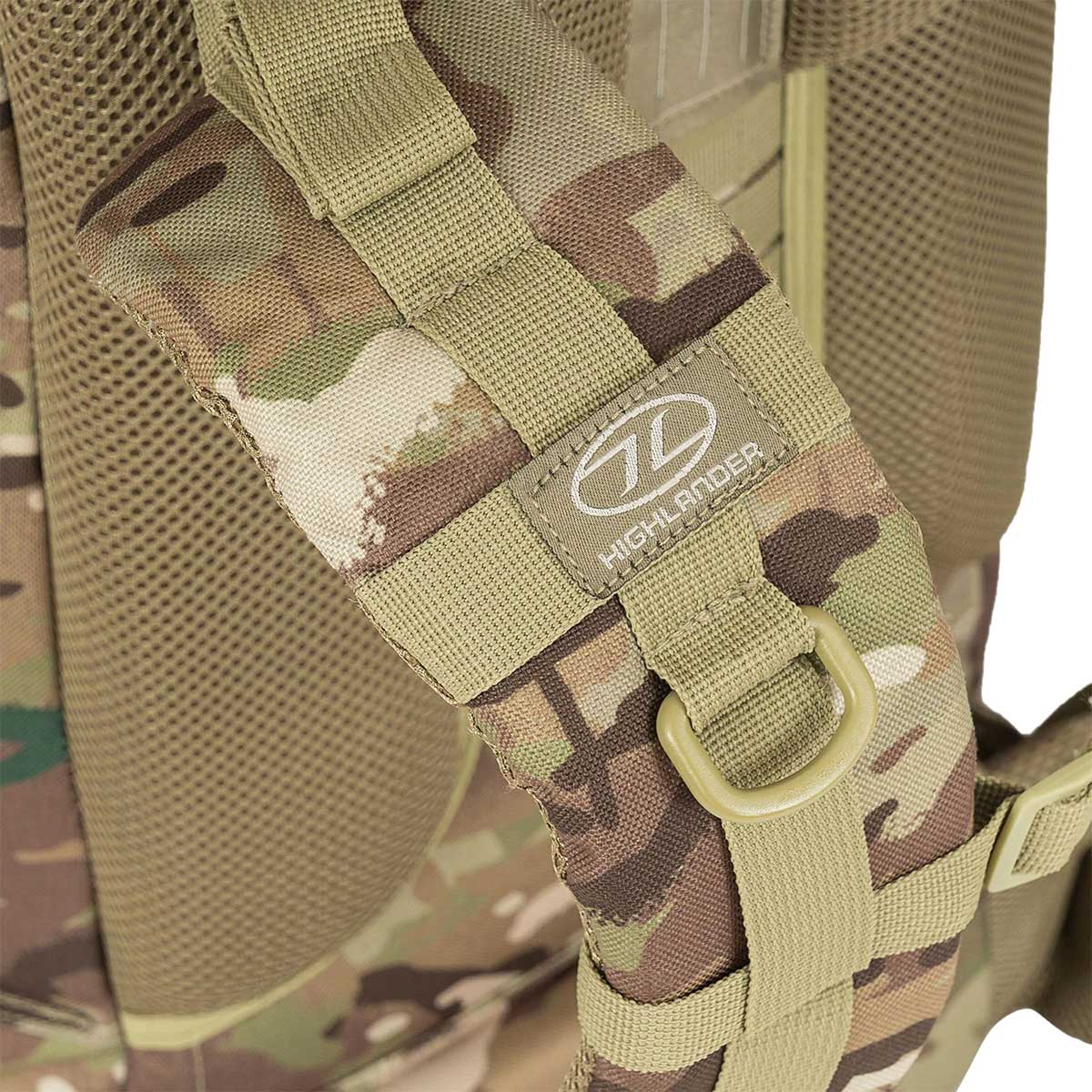 66l hmtc highlander forces rucksack with d rings on padded shoulder straps