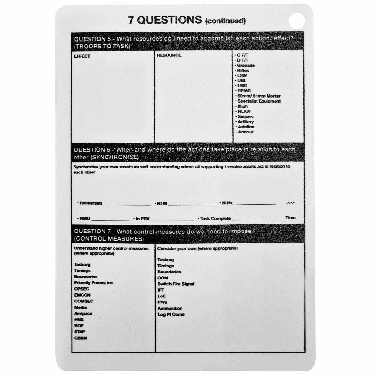 a6 7 questions plastic battle slate card reverse side