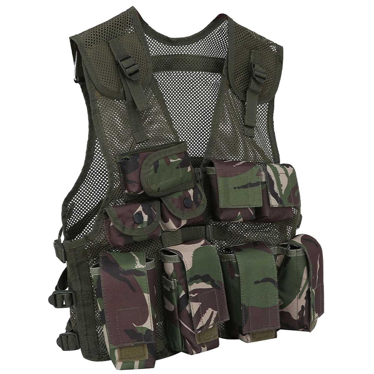 angle view of dpm camo kombat kids assault vest