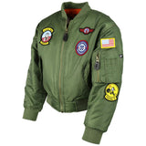 arm pocket and badges on olive kombat kids ma1 jacket