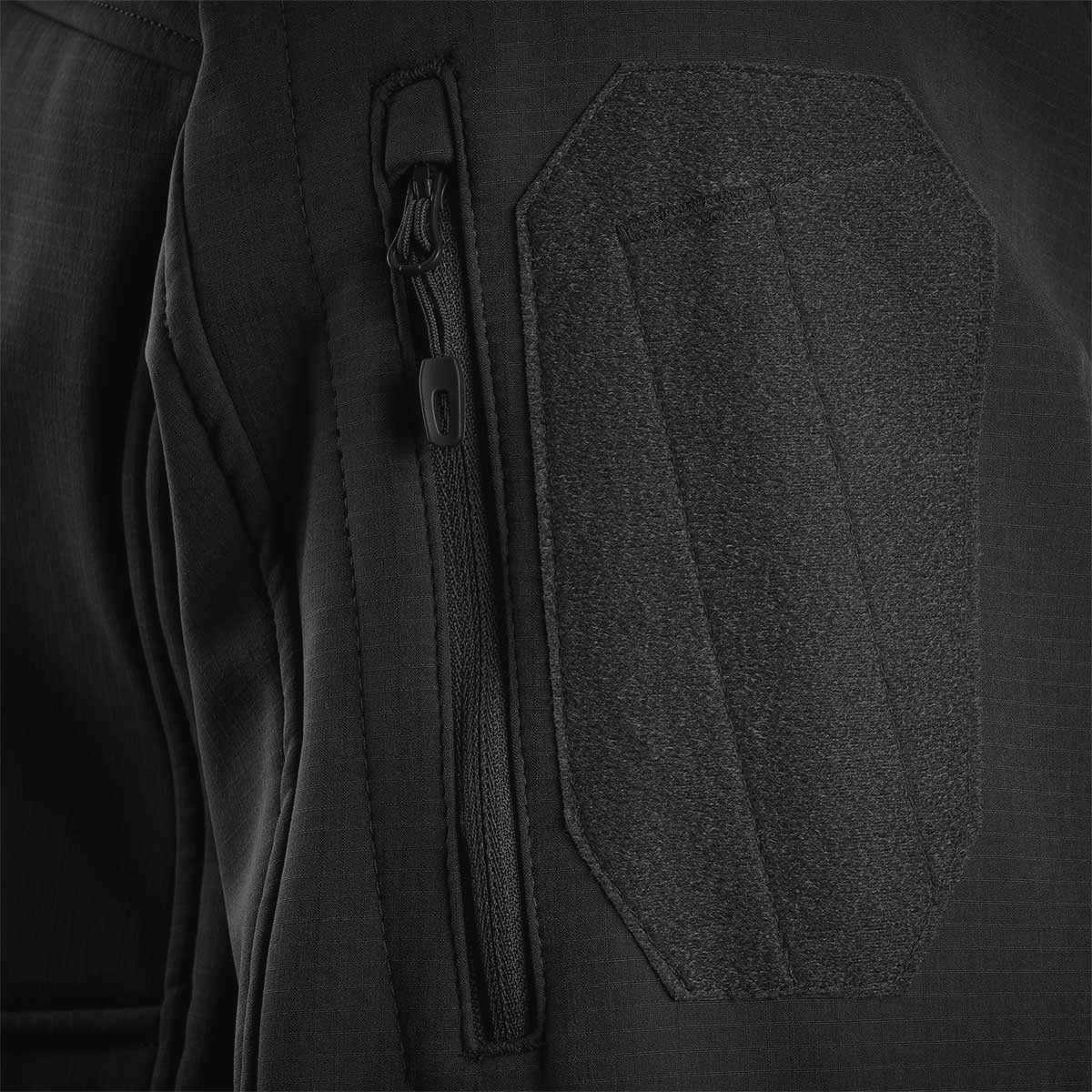 arm pocket on stoirm black tactical softshell jacket