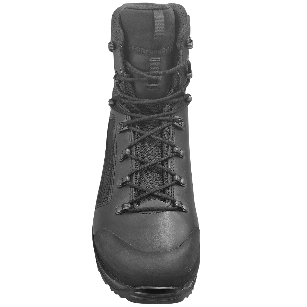 black lowa breacher mid boot front view