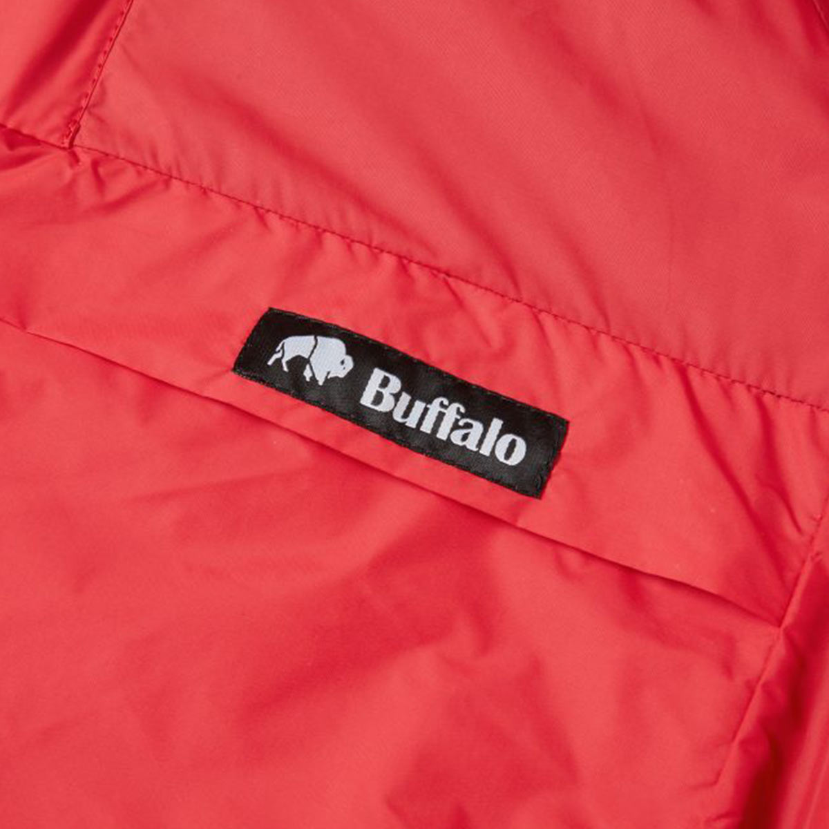 buffalo logo on map pocket on red special 6 shirt