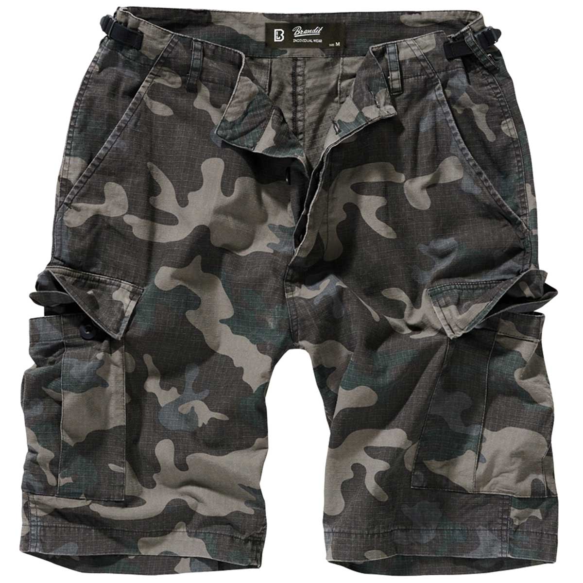 button closure on brandit dark camo bdu ripstop shorts