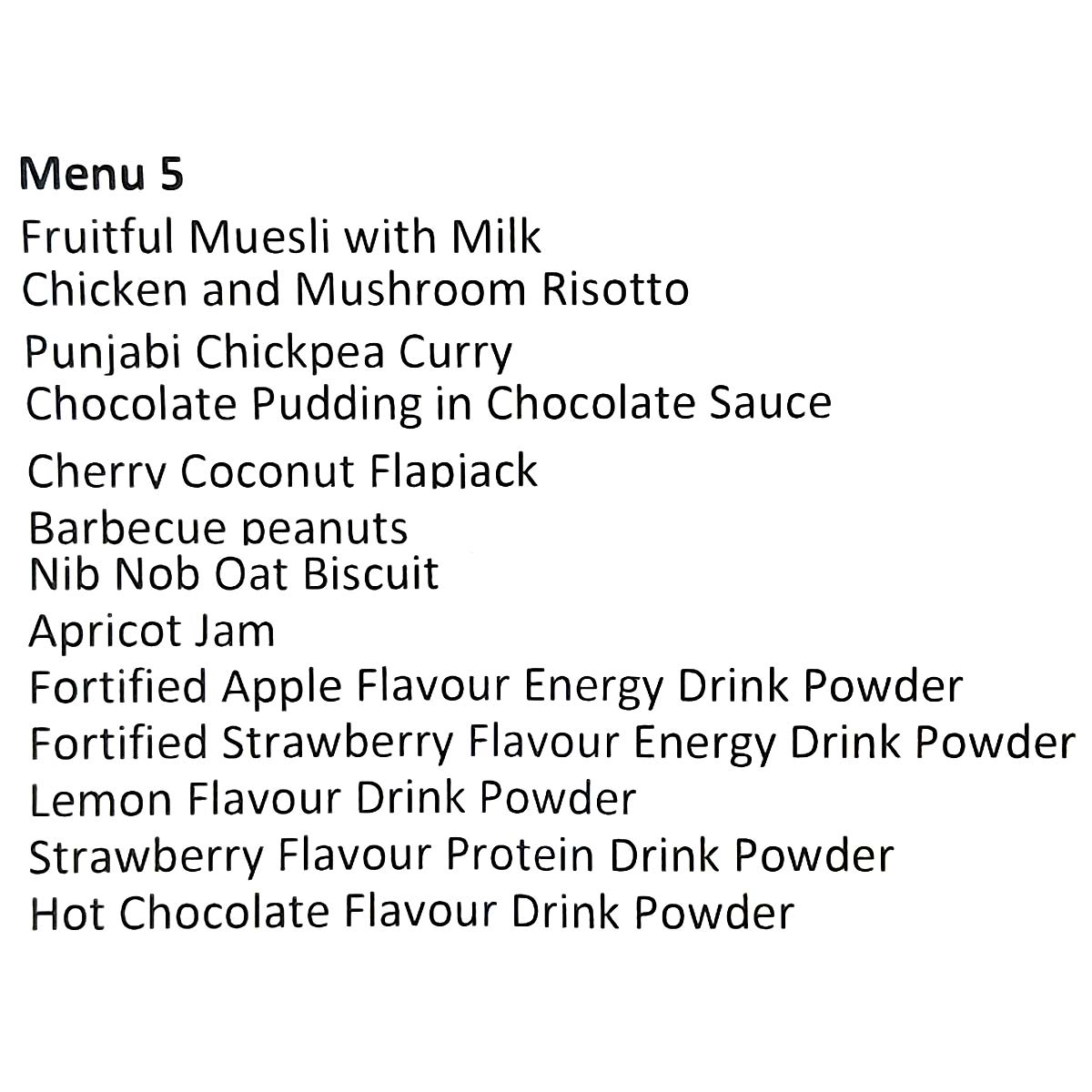 contents of british army 24 hour general purpose ration pack menu 5