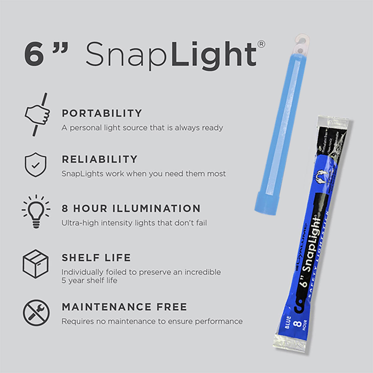 cyalume information of blue snaplight lightstick 8 hr 6 inch