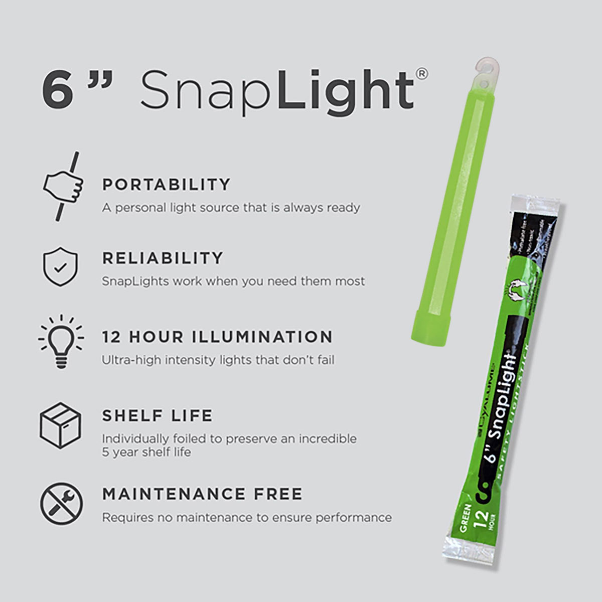 cyalume information of green snaplight lightstick 12 hr 6 inch