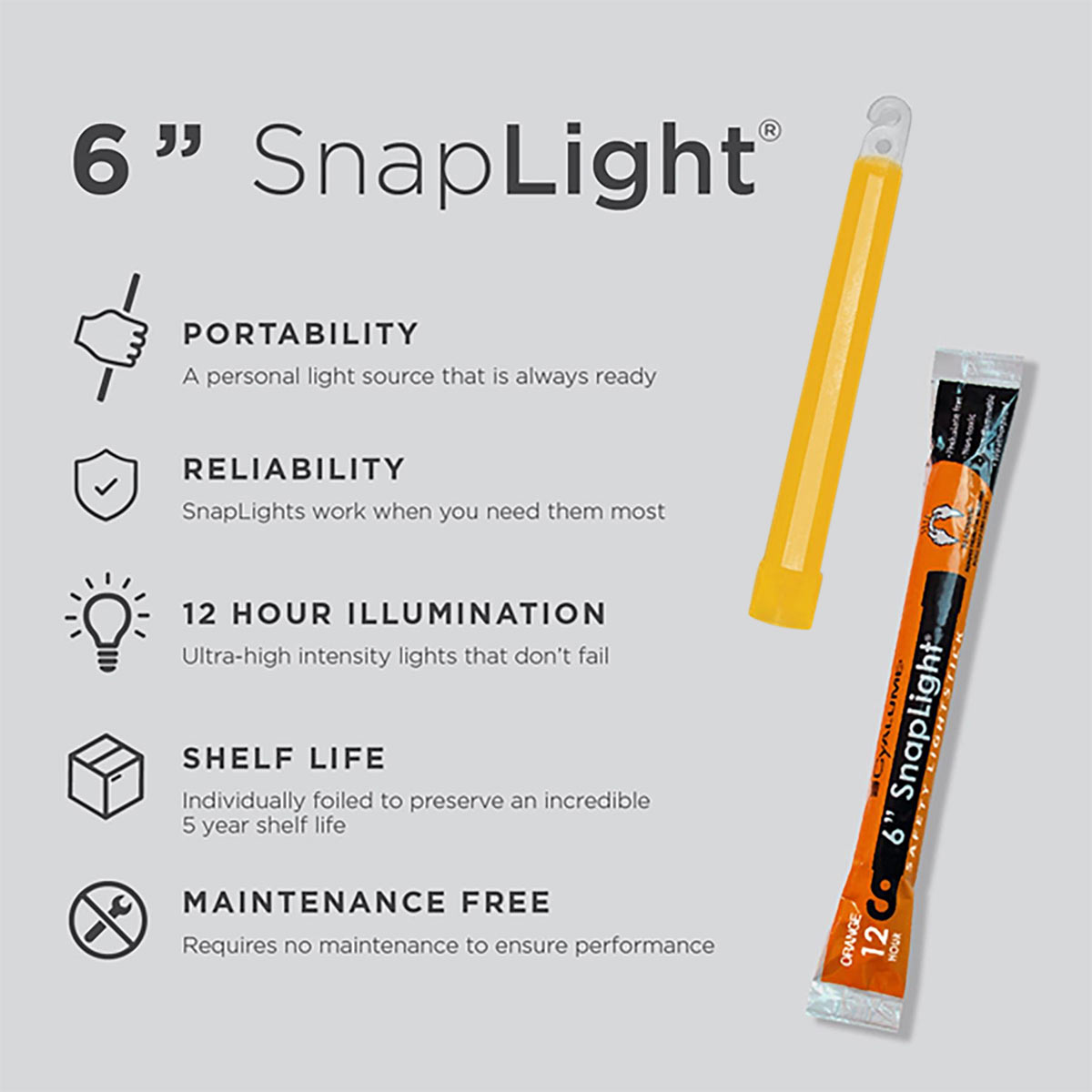 cyalume information of orange snaplight lightstick 12 hr 6 inch