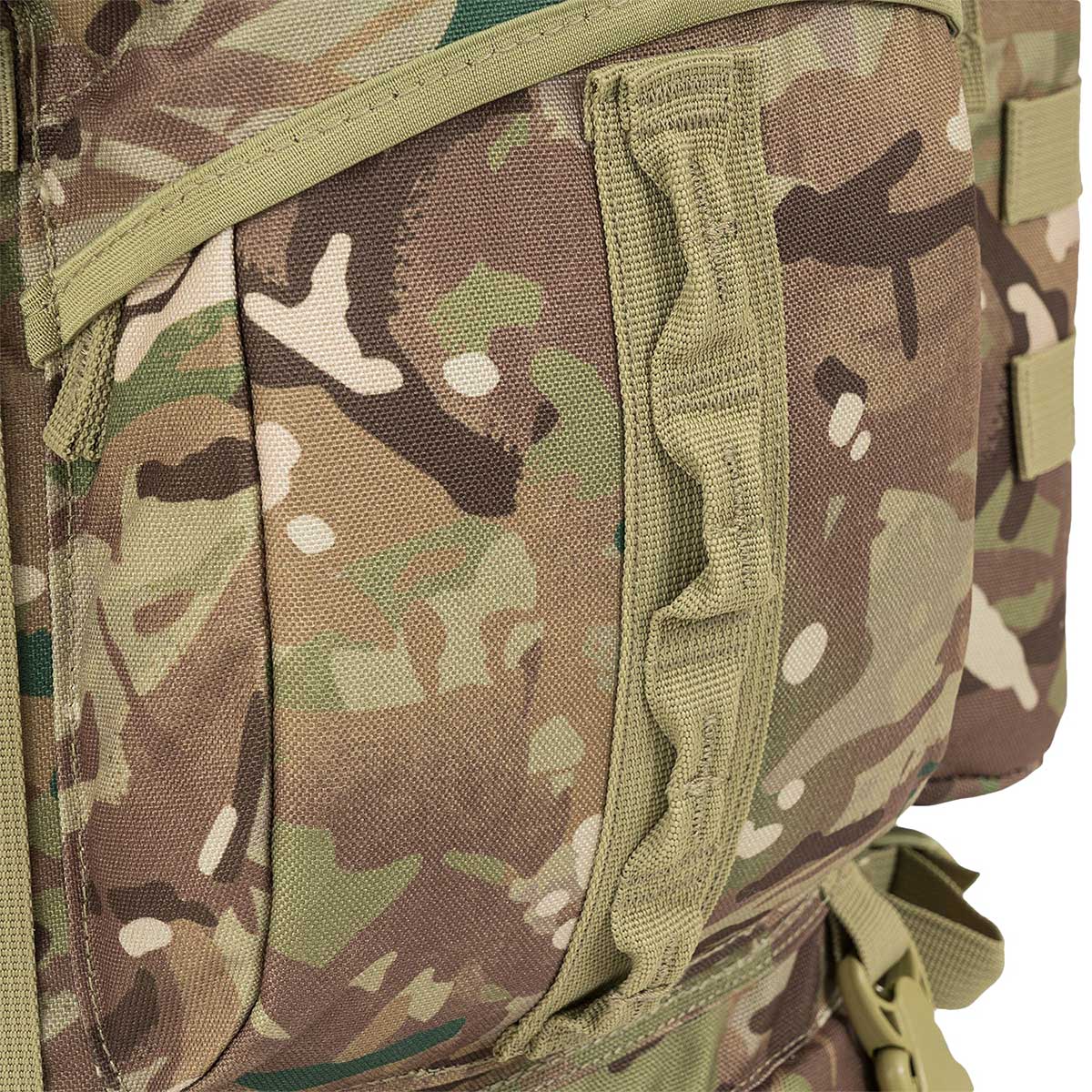 front loop webbing attachments on camouflage highlander 66l rucksack