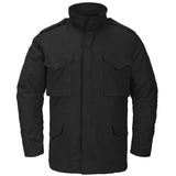 front view of black nyco sateen helikon m65 field jacket