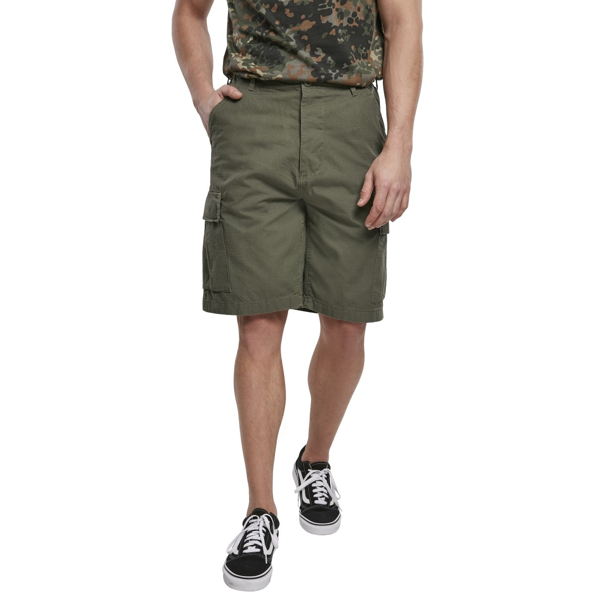 front view of brandit olive bdu ripstop shorts