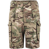 front view of british army surplus combat shorts mtp camo