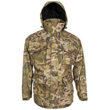 front view with hood up of hmtc highlander typhoon waterproof jacket