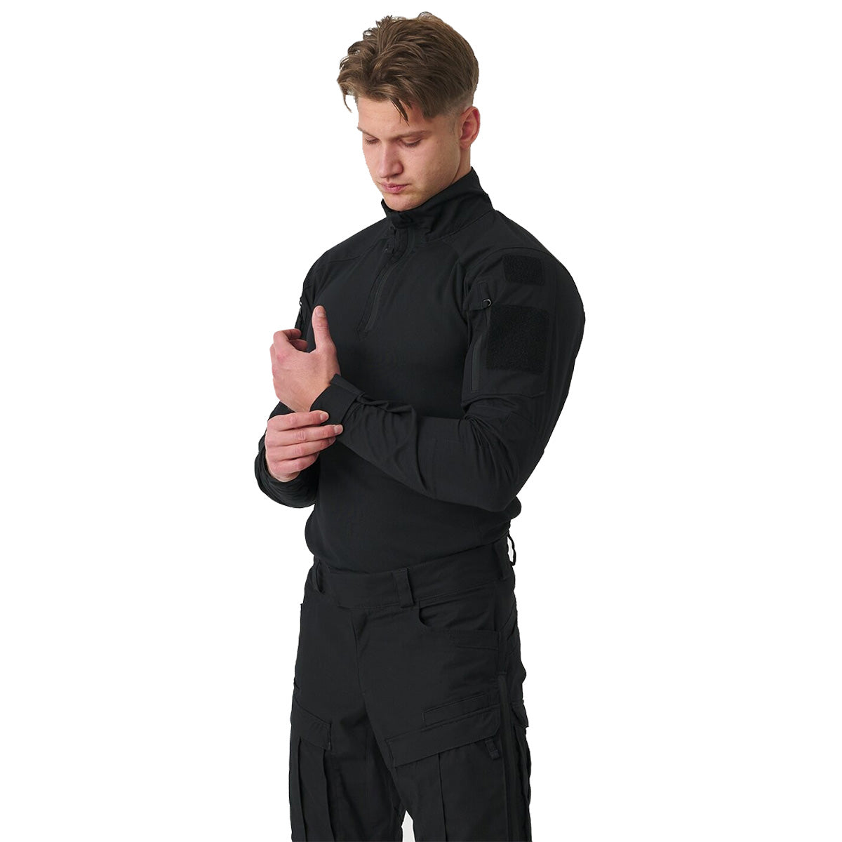 helikon black mcdu combat shirt worn by model