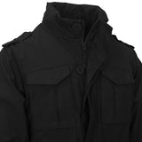 high collar with concealed hood of black covert helikon m65 jacket