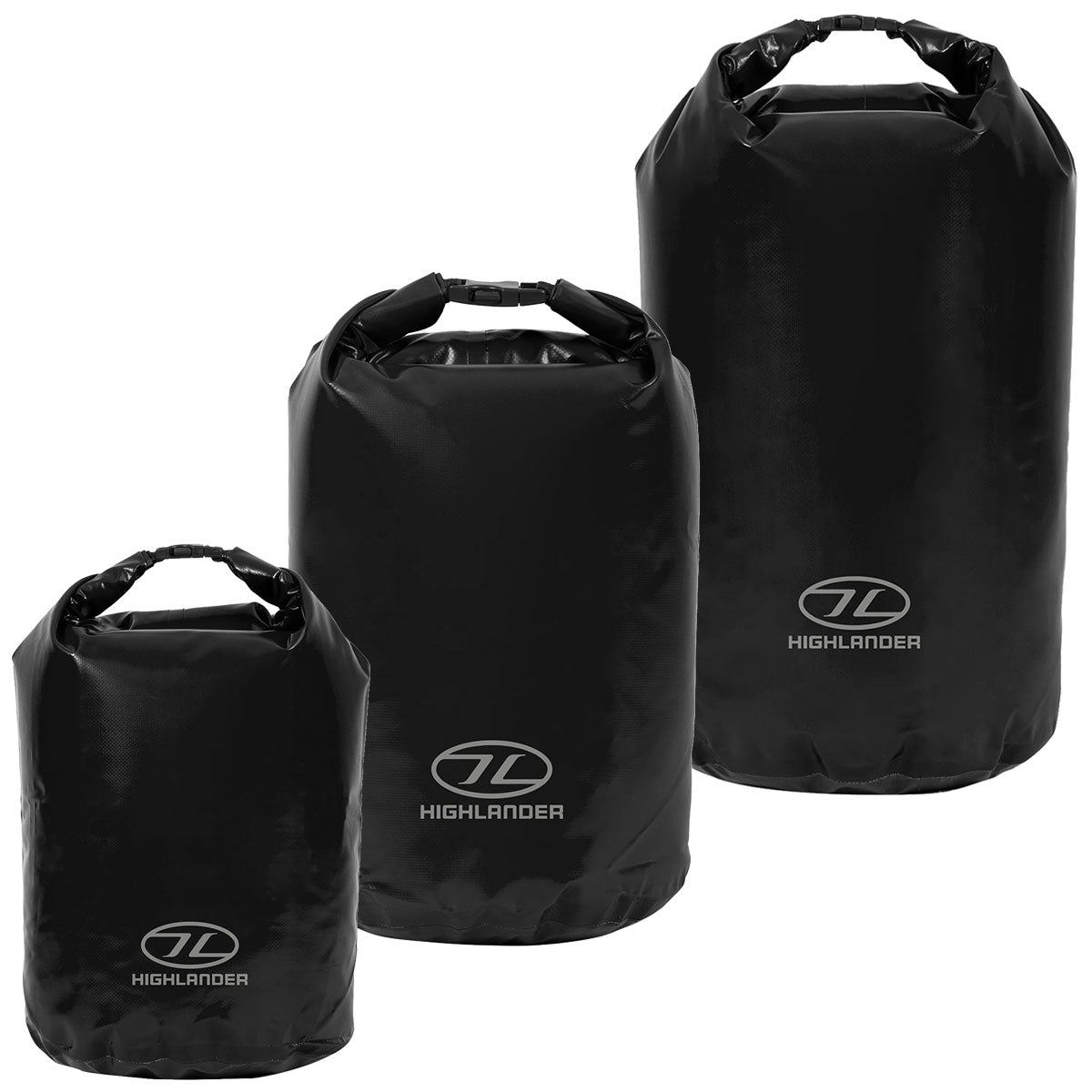 highlander black pvc waterproof dry bags 16l 29l 44l