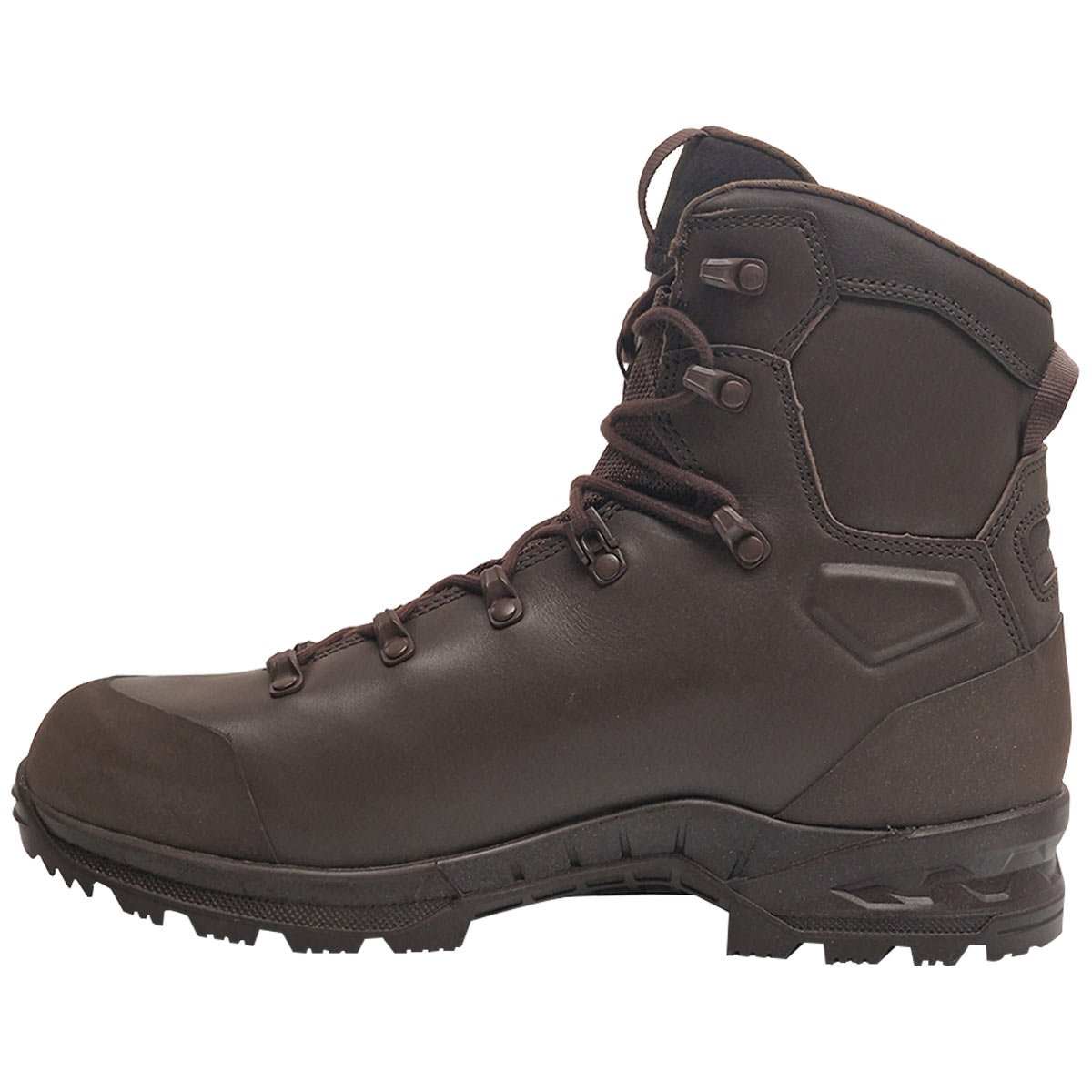 medial view of brown lowa breacher gtx mid boot