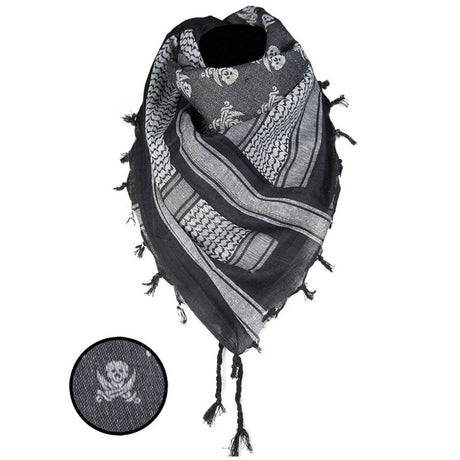 mil tec shemagh head scarf black white skulls