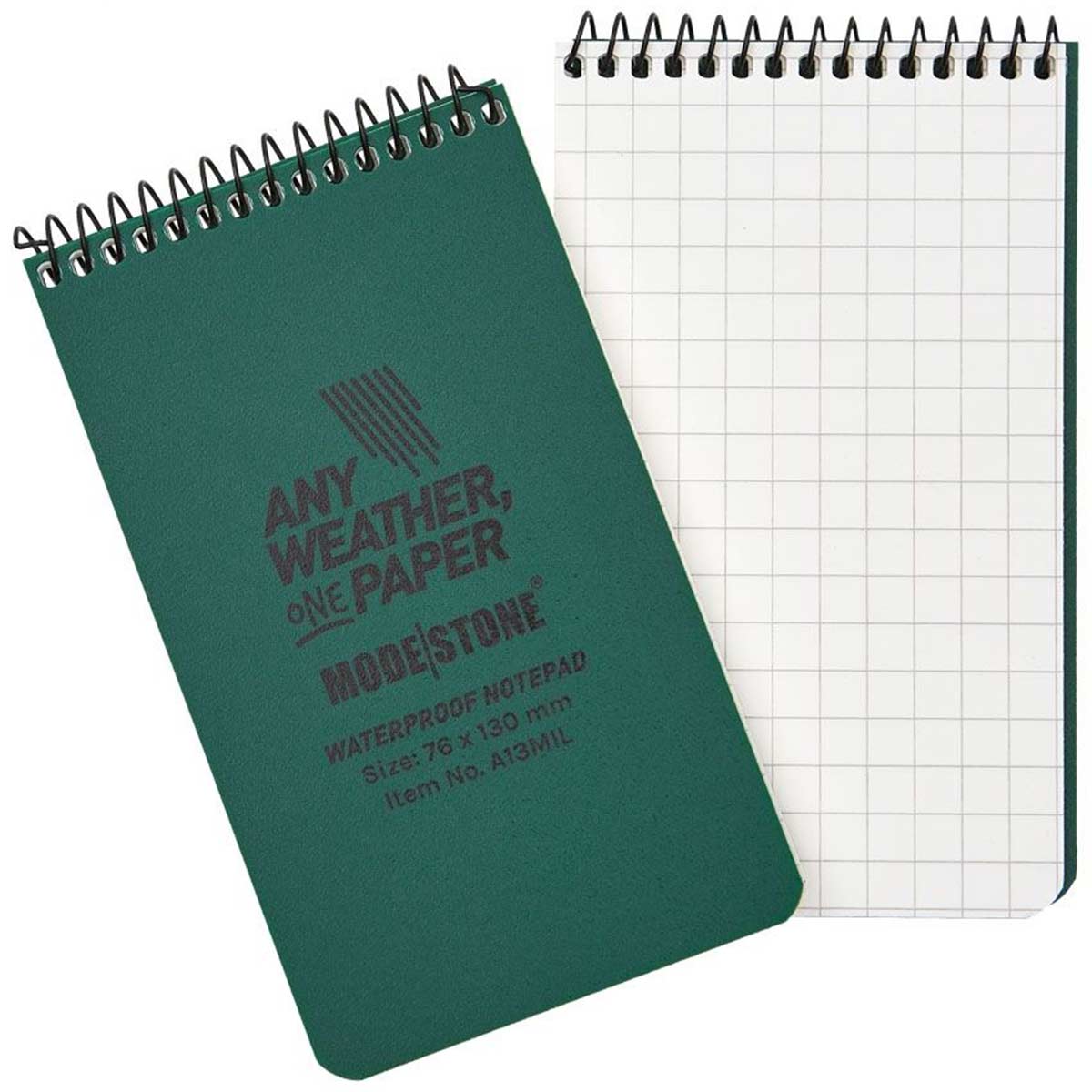 modestone top spiral waterproof notepad 3" x 5" green