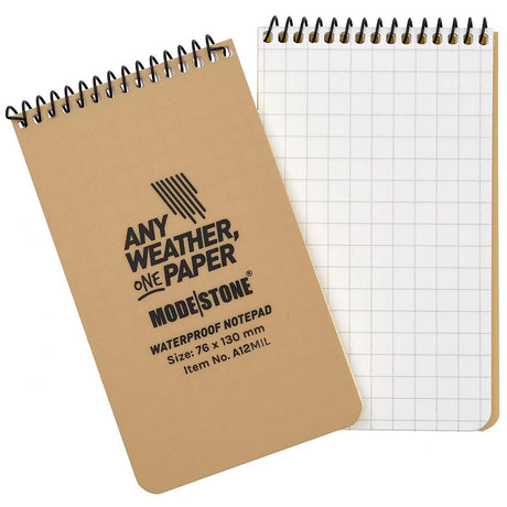 modestone top spiral waterproof notepad 3" x 5" tan