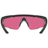 rear lens view of wiley x vermillion saber advanced ballistic glasses