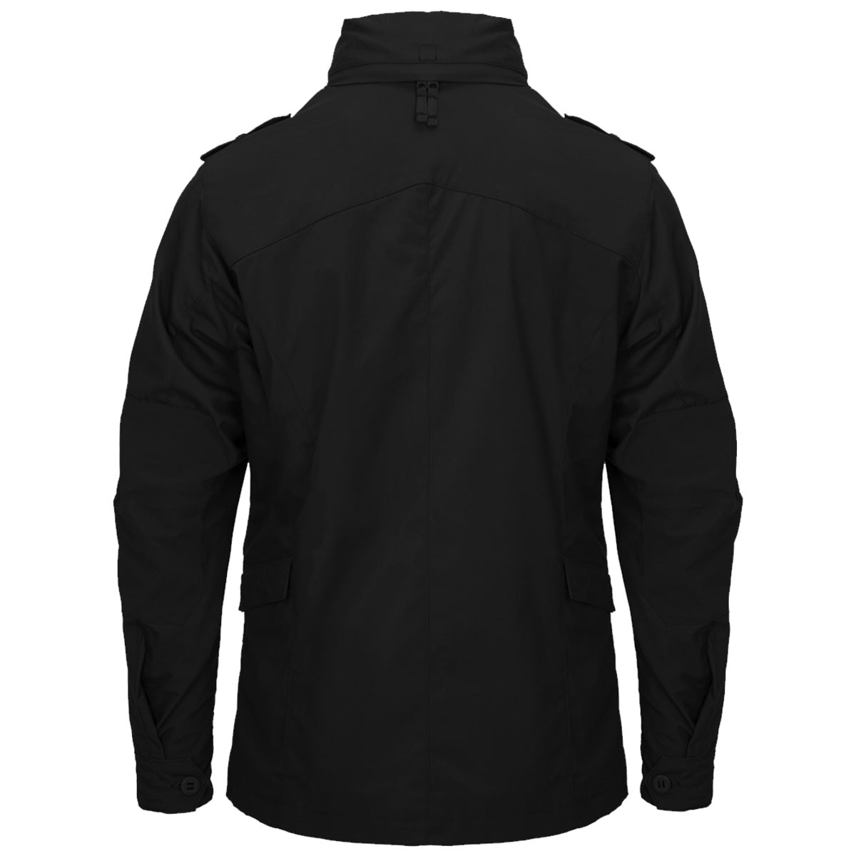 rear of black helikon covert m65 jacket