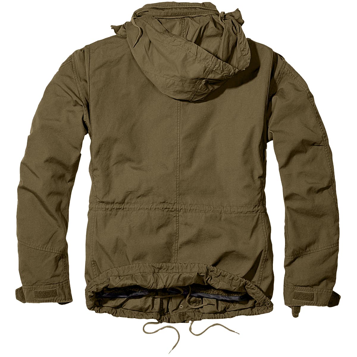 rear of brandit hooded olive green m65 giant jacket