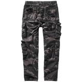 rear of dark camo brandit pure slim fit cargo trousers