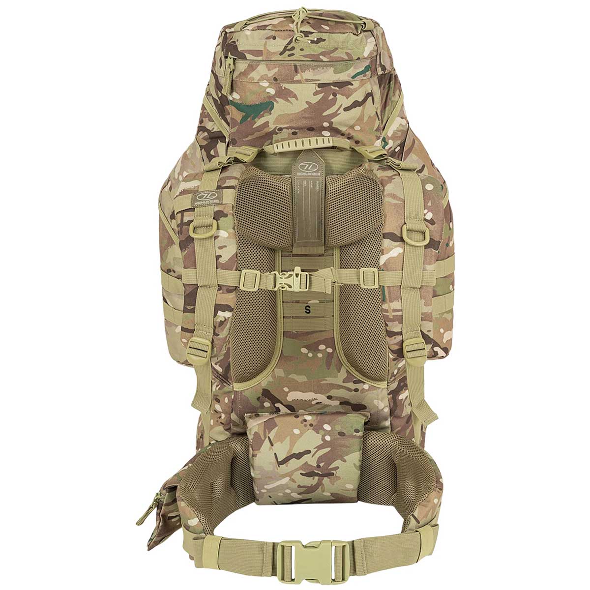 rear of hmtc highlander forces 66l rucksack