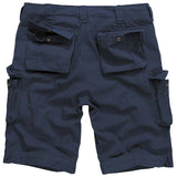 rear of navy brandit urban legend shorts laid flat