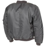 rear of urban grey mfh us ma1 bomber flight jacket