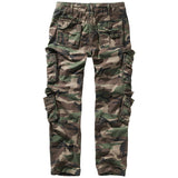 rear of woodland camo brandit pure slim fit cargo trousers