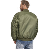 rear view of brandit olive green ma1 bomber jacket