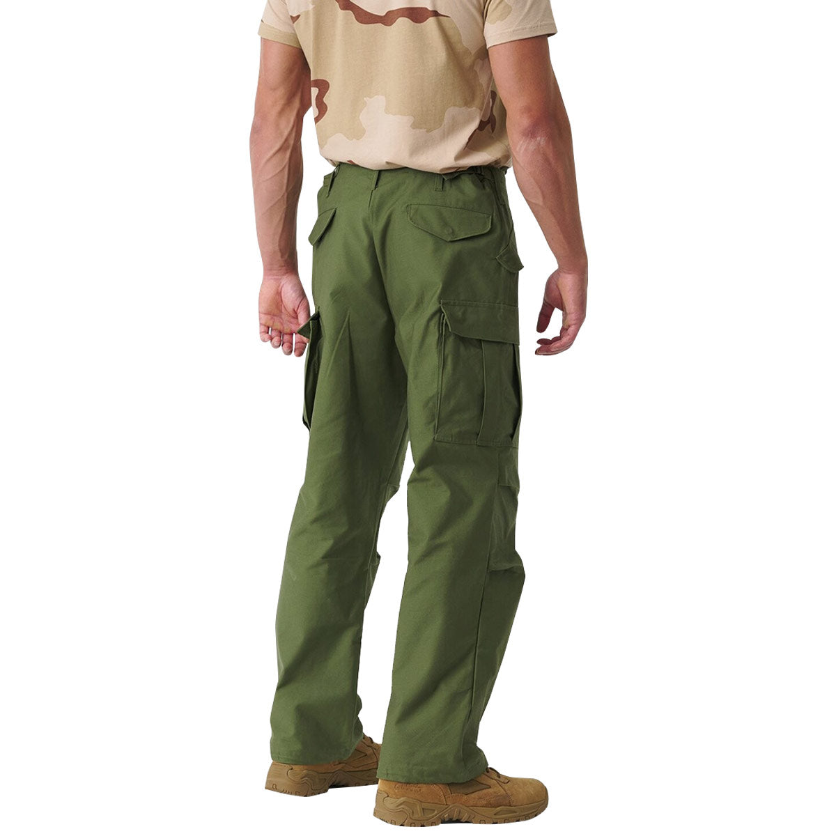 rear view of helikon olive m65 trousers nyco sateen