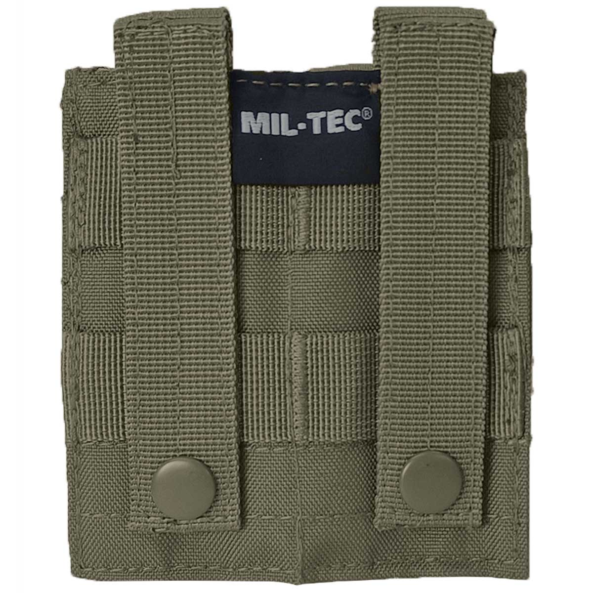 rear view of mil tec double pistol ammo olive green pouch