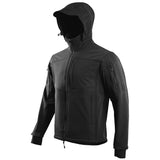 side angle of black stoirm tactical softshell jacket