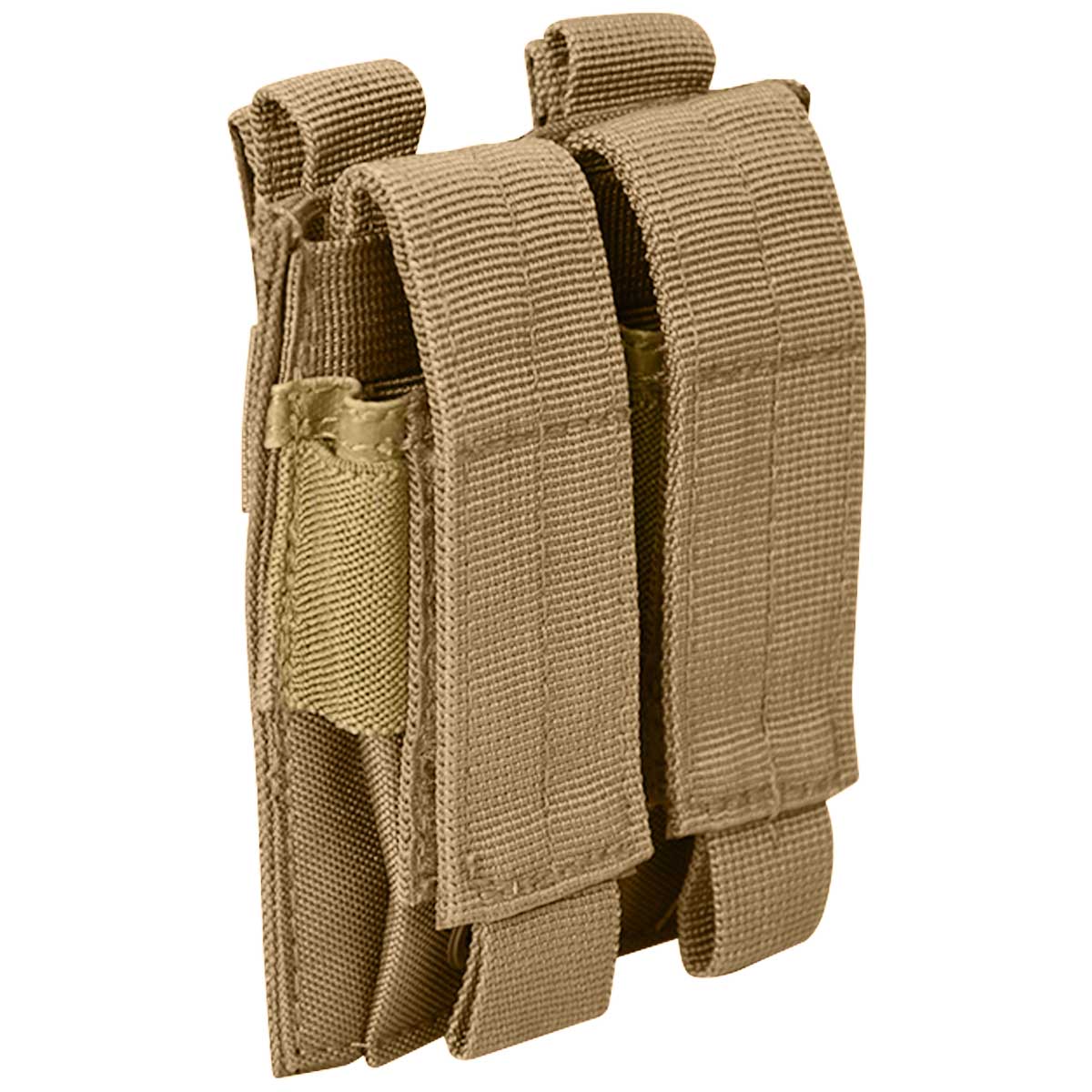 side angle of coyote mil tec double pistol ammo pouch