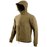 side angle of coyote tan stoirm tactical softshell jacket