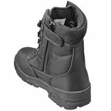 side angle of kids kombat patrol half leather black boots