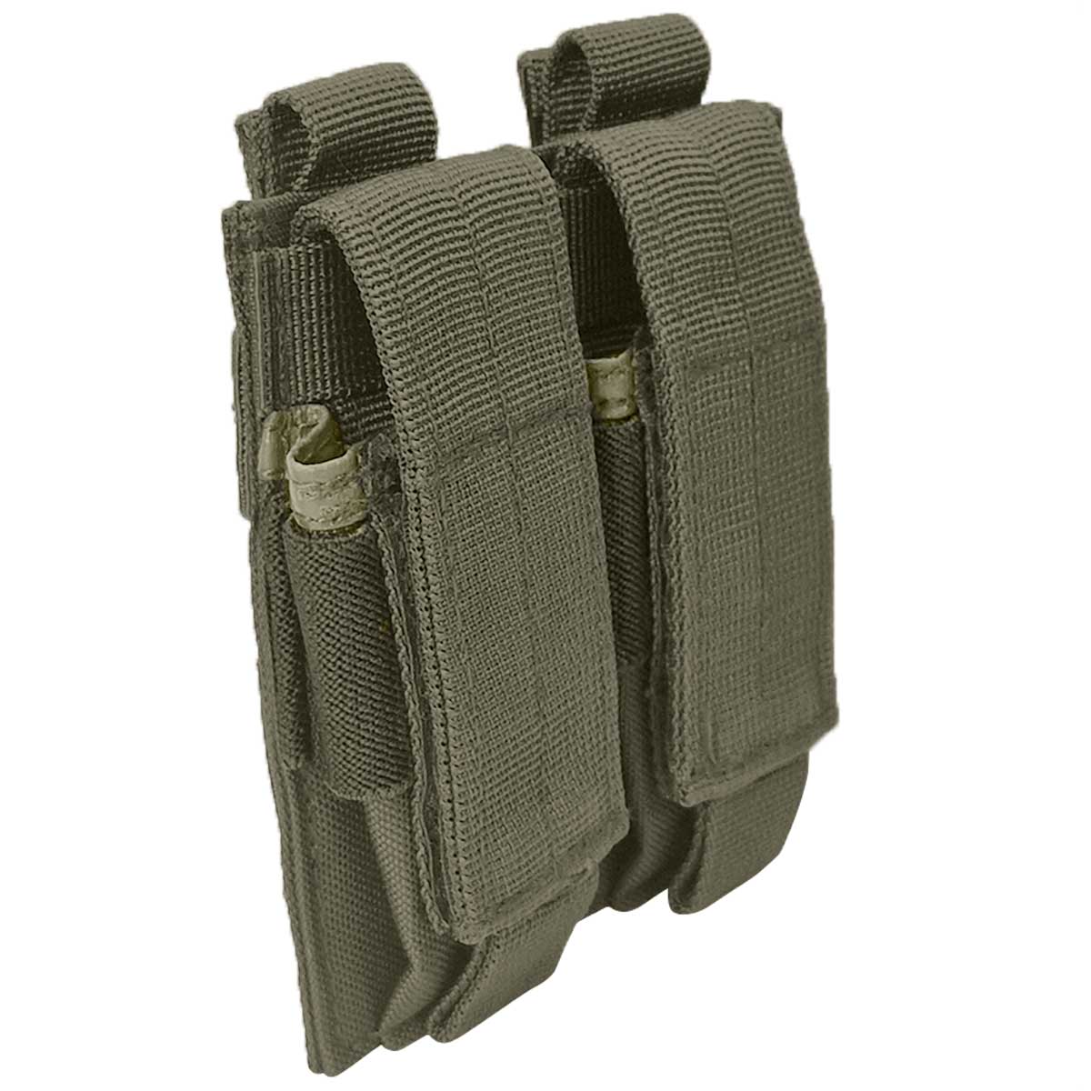 side angle of olive mil tec double pistol ammo pouch