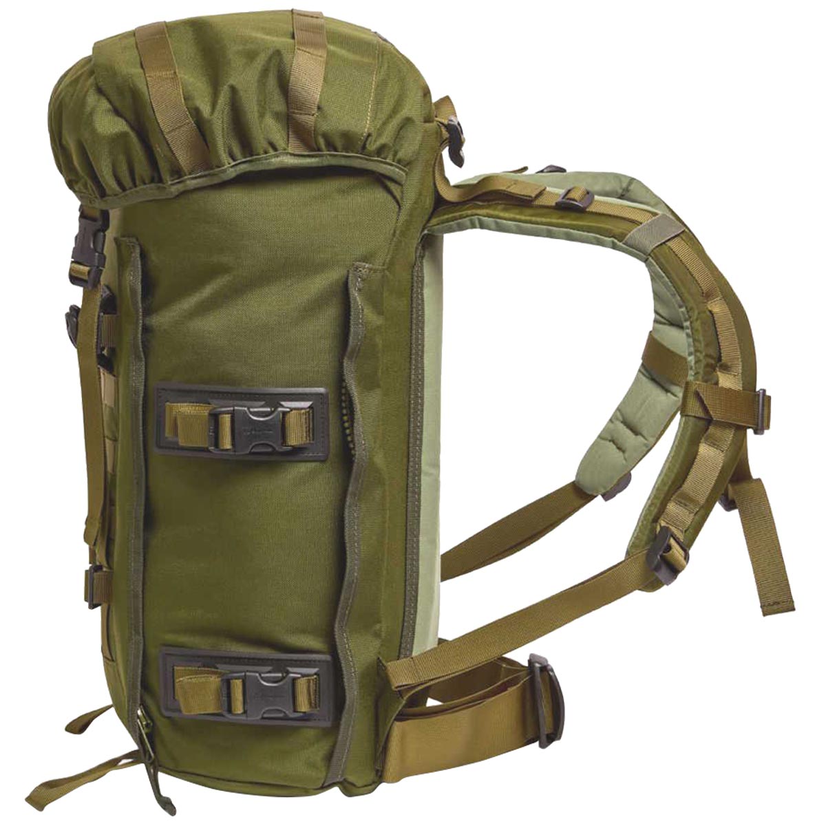 side view cedar green berghaus mmps centurio ii 45l rucksack shoulder straps