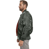 side view of anthracite black brandit ma1 bomber flight jacket