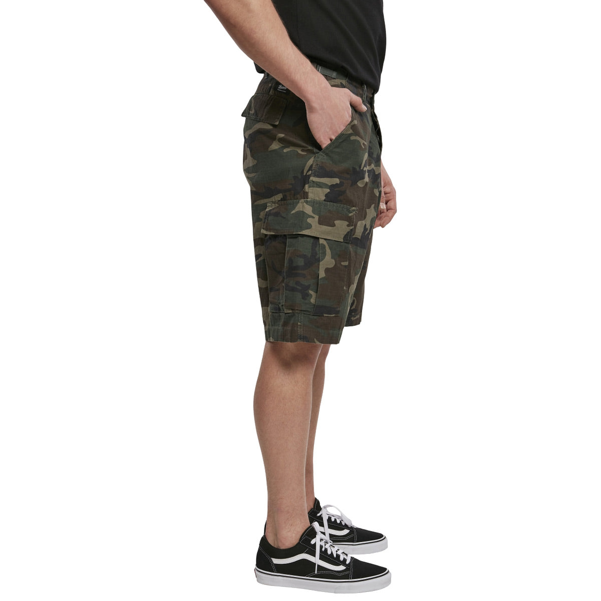 side view of brandit bdu ripstop woodland shorts