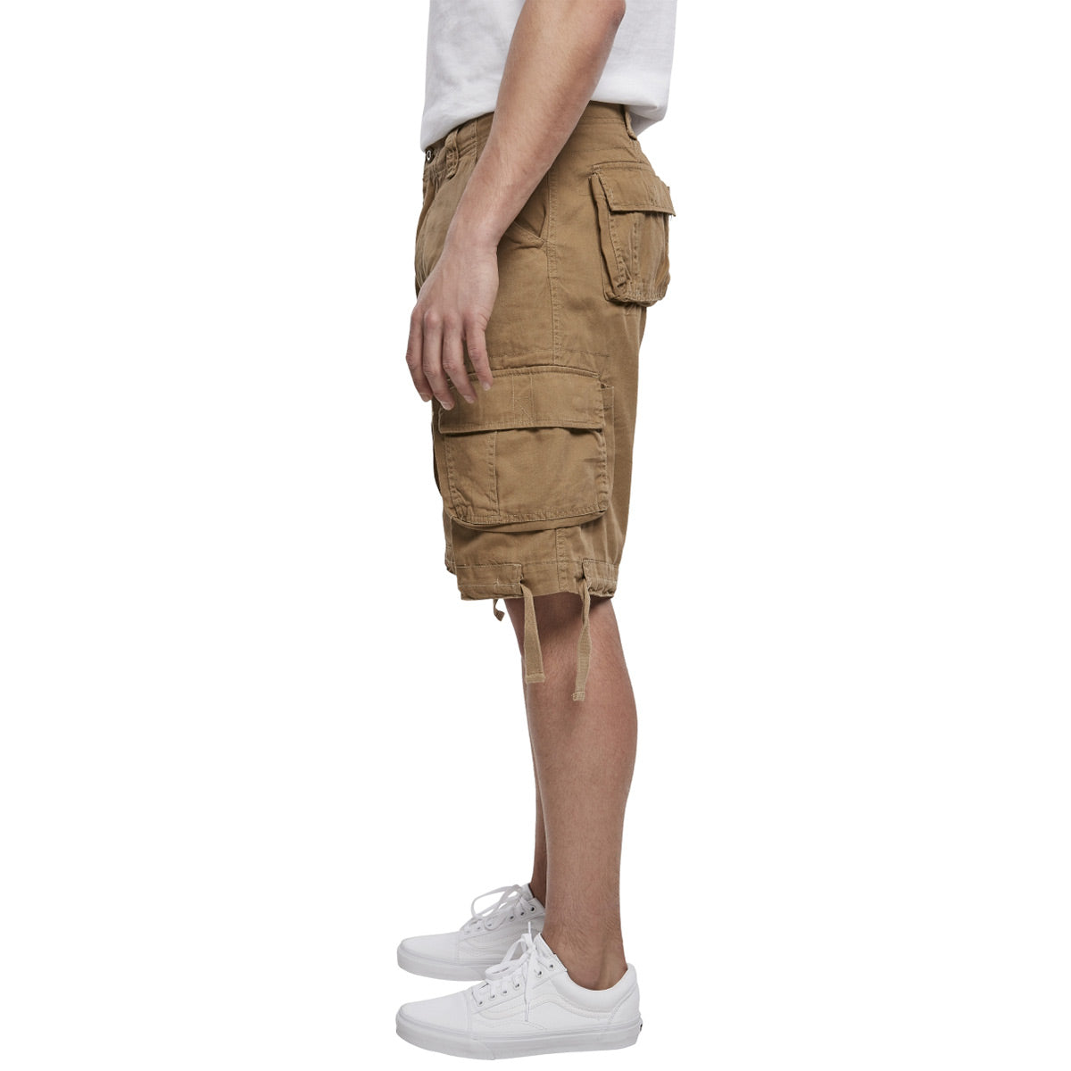 side view of brandit beige urban legend shorts