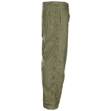 side view of full leg zip on british army olive softie thermal trousers