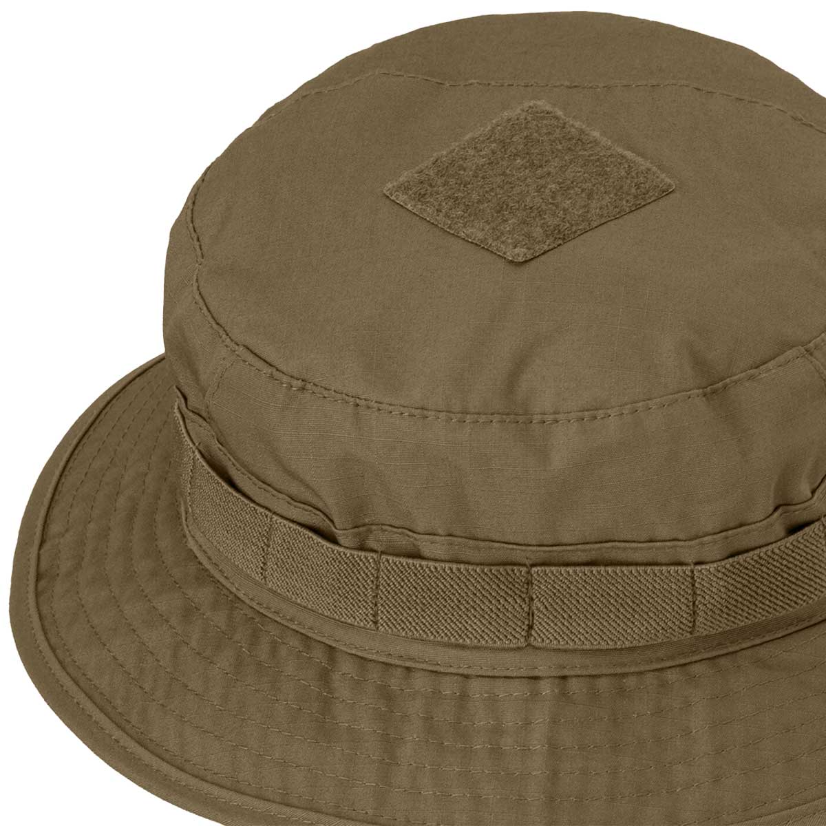 top velcro patch and elastic loops on helikon cpu coyote boonie hat