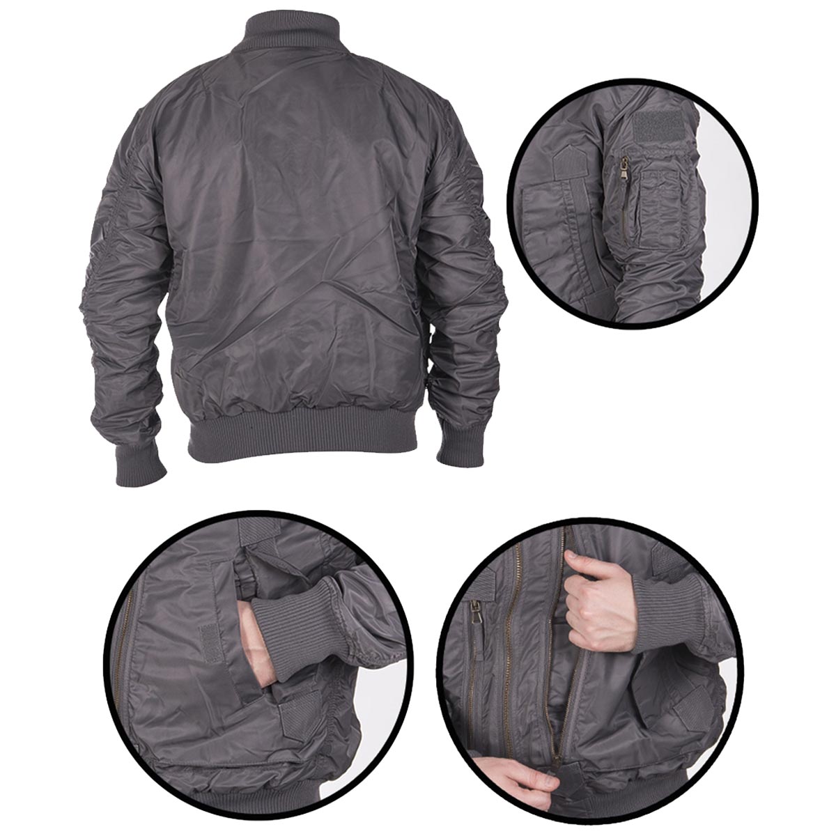 urban grey mil tec us tactical flight jacket rear pocket zip cuff details