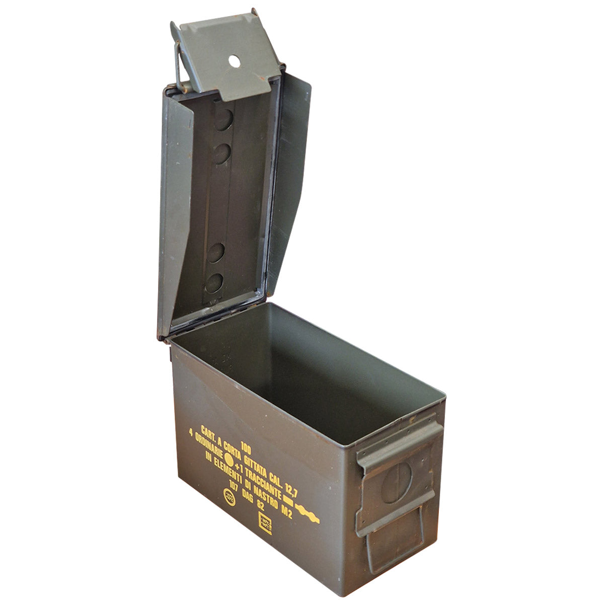 used 50 cal steel ammo box hinged lid