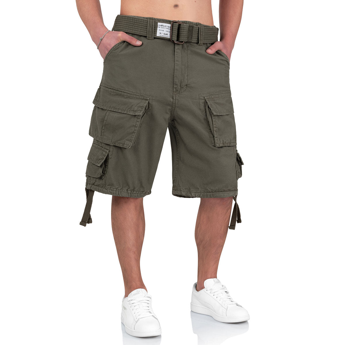 webbing belt of surplus cargo division olive shorts