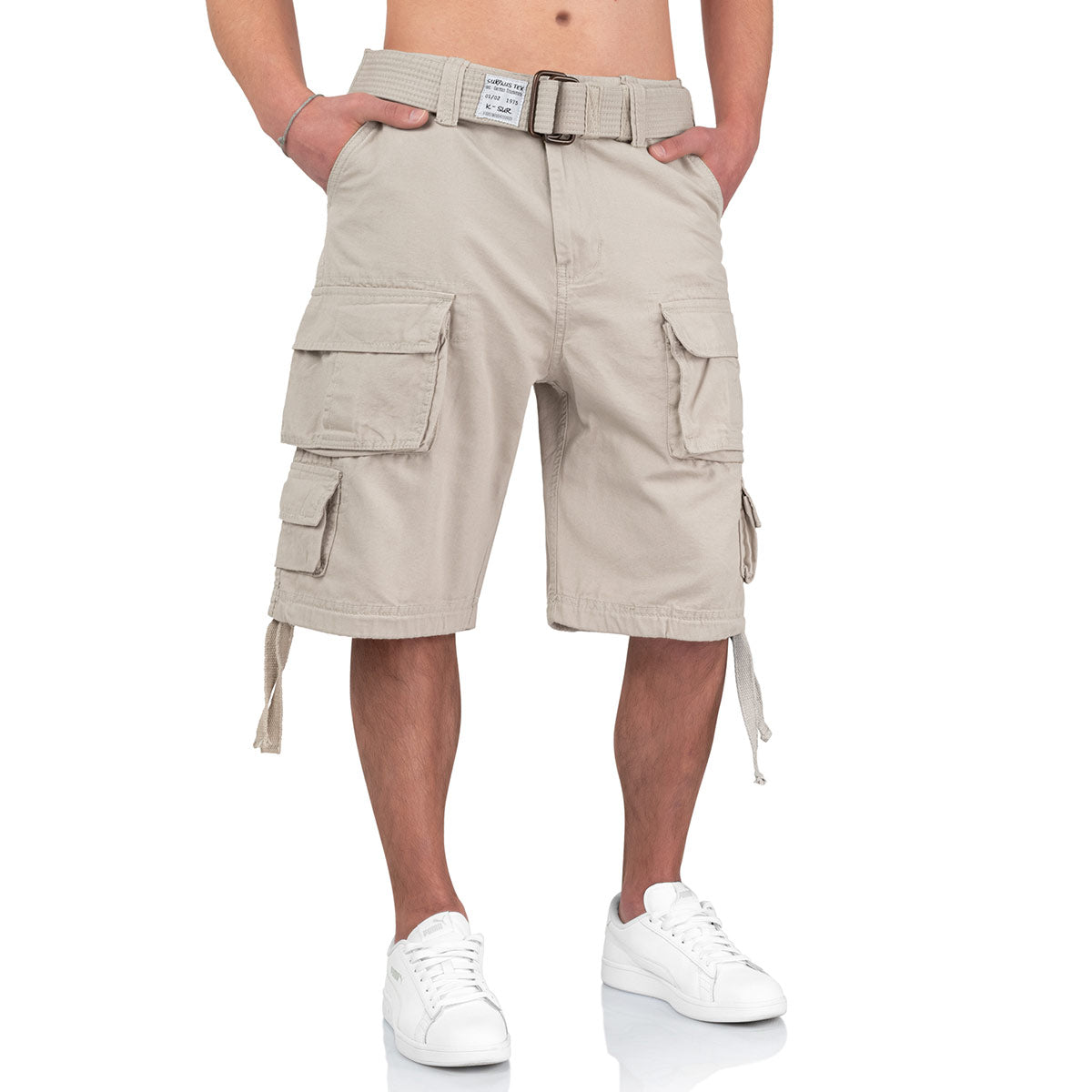 webbing belt of surplus cargo division white shorts